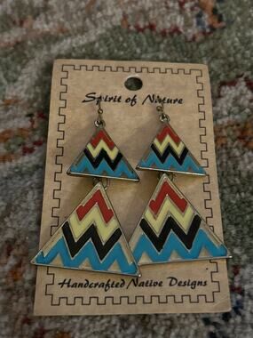 Spirit of Nature Geometric Enamel Tiered Triangle Dangle Earrings - NWT Boho
